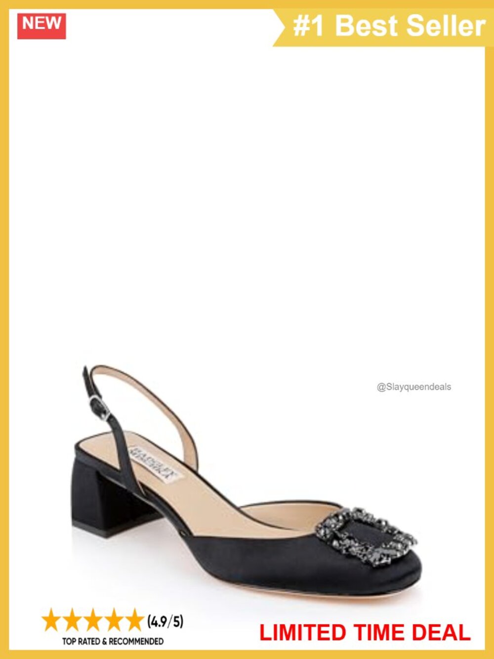Satin Block Heel Slingbacks with Crystal Buckle Round Toe Formal Evening